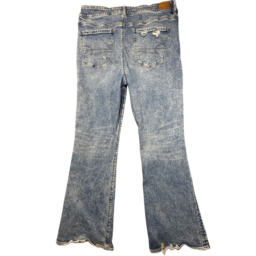 American Eagle Hi-Rise Artist Flare Jeans Light Wash Distressed Size 16 Regular